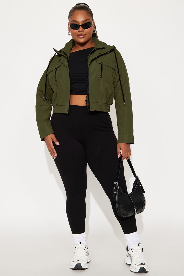 Kelsie Hooded Cropped Jacket - Olive