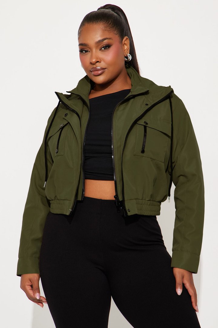 Kelsie Hooded Cropped Jacket - Olive