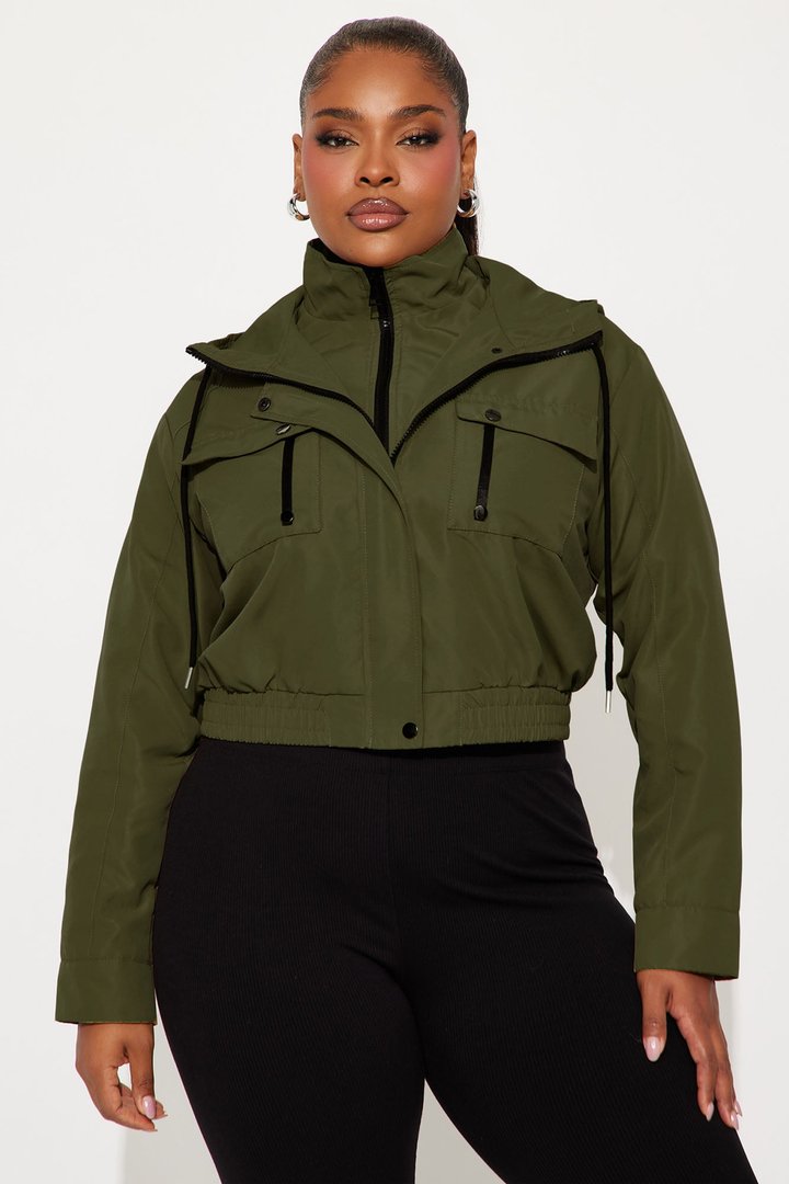 Kelsie Hooded Cropped Jacket - Olive