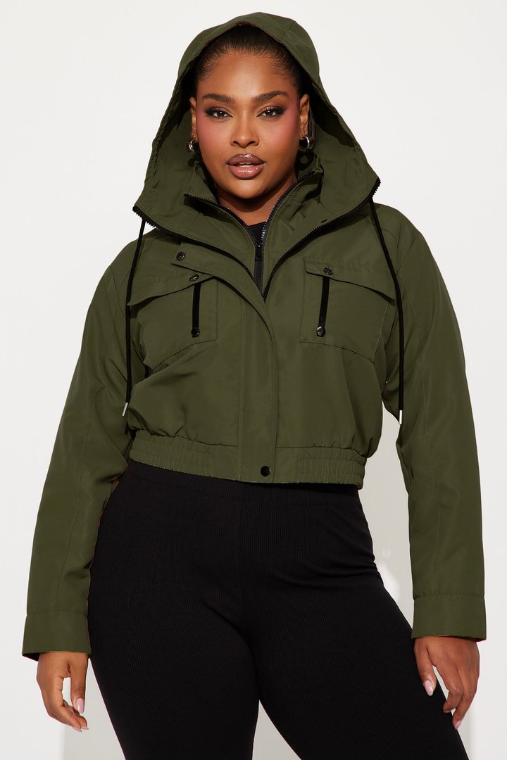 Kelsie Hooded Cropped Jacket - Olive
