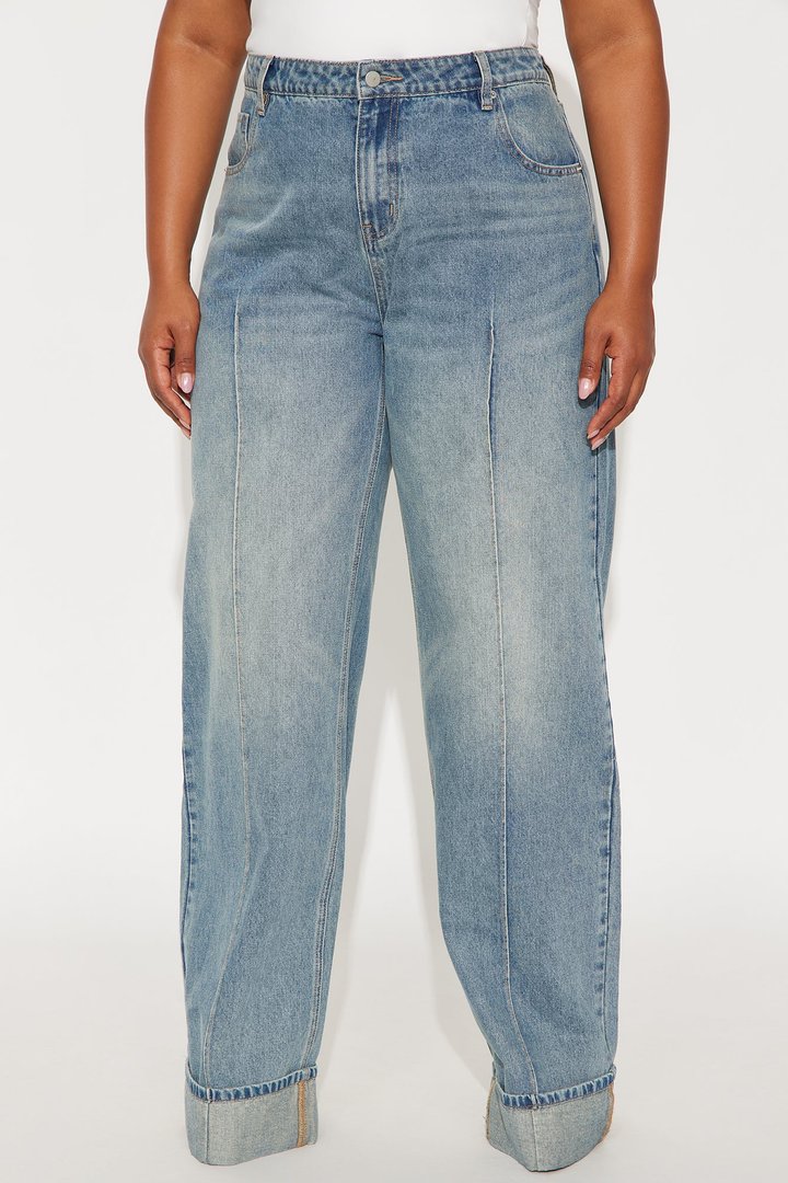 Tall En Route Cuffed Wide Leg Jeans - Medium Wash