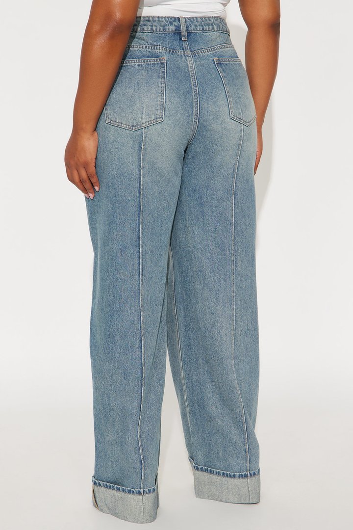 Tall En Route Cuffed Wide Leg Jeans - Medium Wash