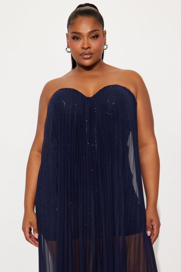 Graceful Kiss Mesh Gown - Navy