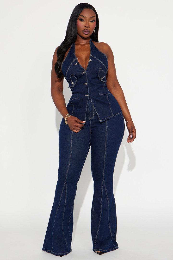 Esmeralda Denim Flare Pant Set - Dark Denim