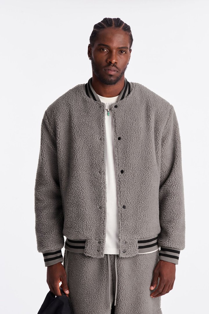 Teddy Varsity Sherpa Jacket - Grey
