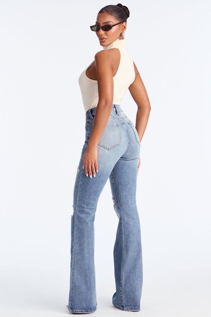 Know Better Ripped Flare Jeans - Medium Wash