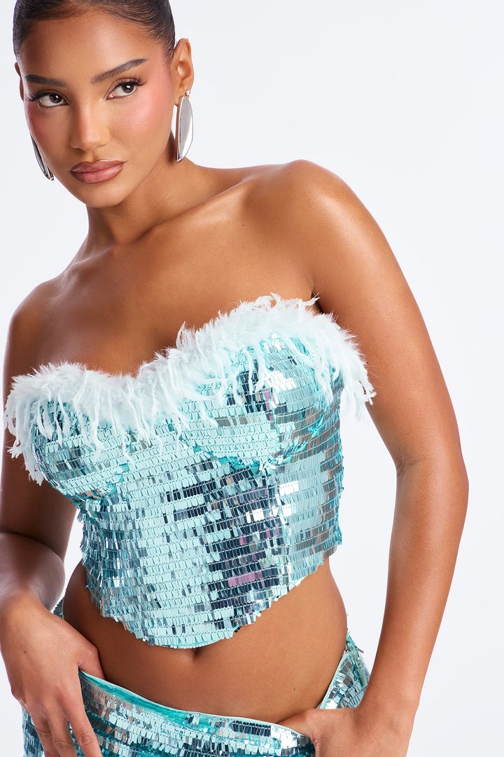 Tatum Feather Sequin Mini Skirt Set - Blue