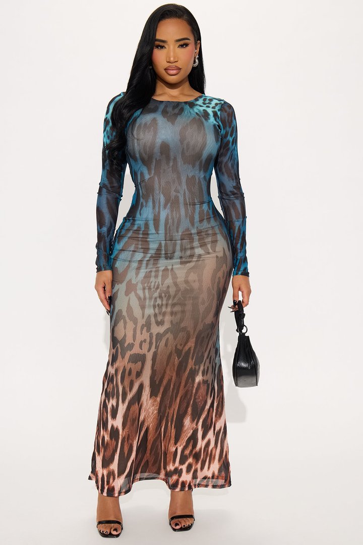 Moody Cutie Backless Maxi Dress - Blue/combo