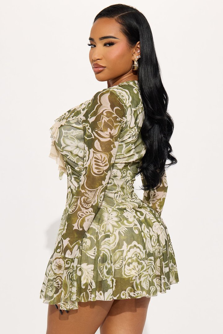 Ivy Ruffle Mesh Mini Dress - Green/combo