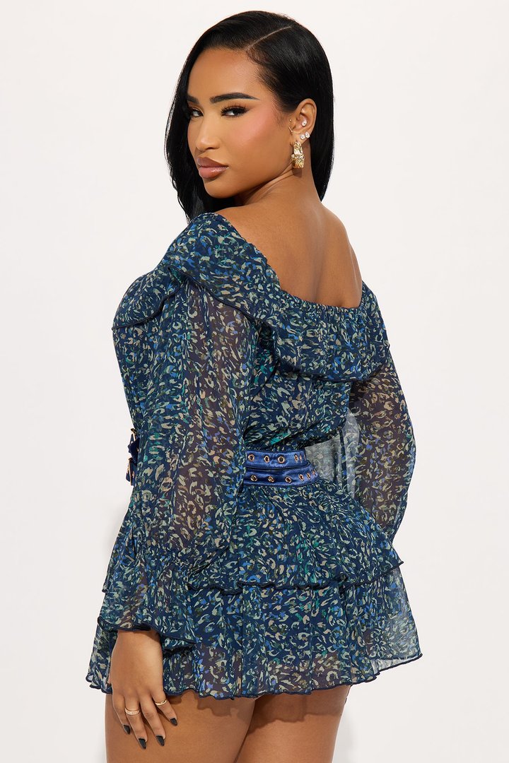 Aven Ruffle Chiffon Mini Dress - Blue/combo
