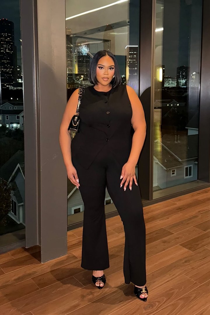 Office Sweetheart Vest Pant Set - Black