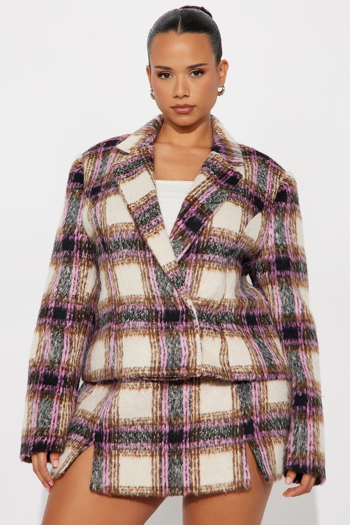 Get A Clue Check Blazer - Pink/combo