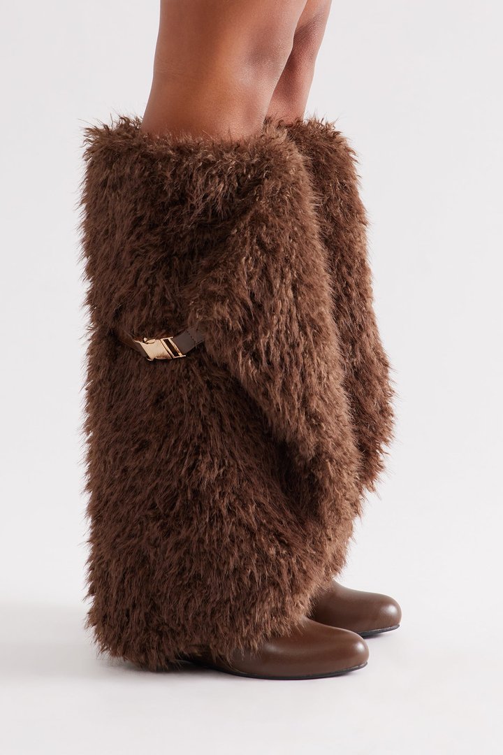Mio Faux Fur Overlay Boots - Chocolate