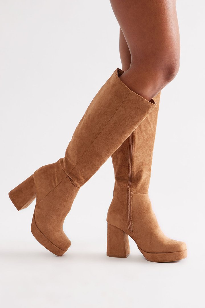 Fauna Faux Suede Boots - Camel