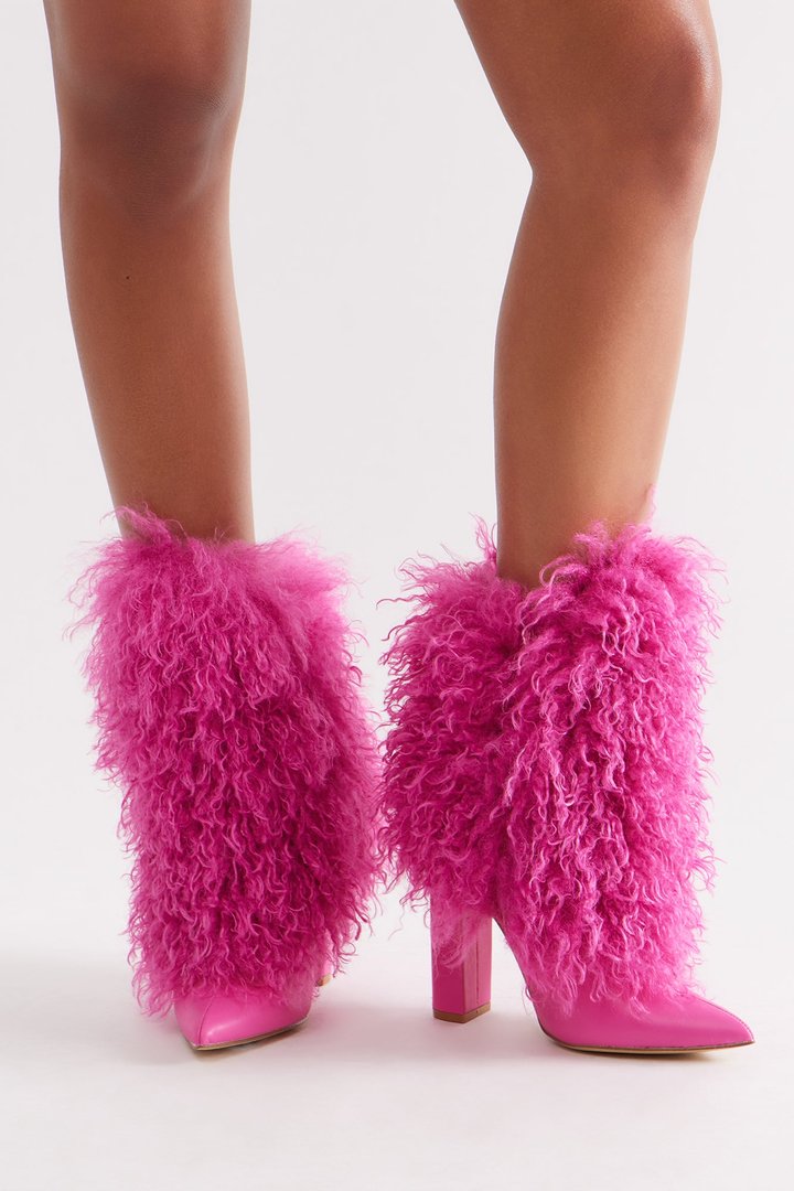 Falls Faux Fur Overlay Booties - Pink