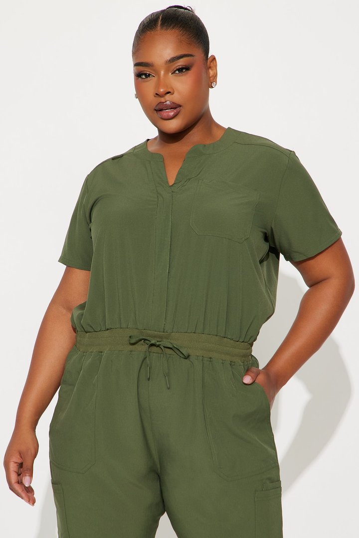 Full Shift Stretch Jogger Scrub Uniform Jumpsuit - Olive