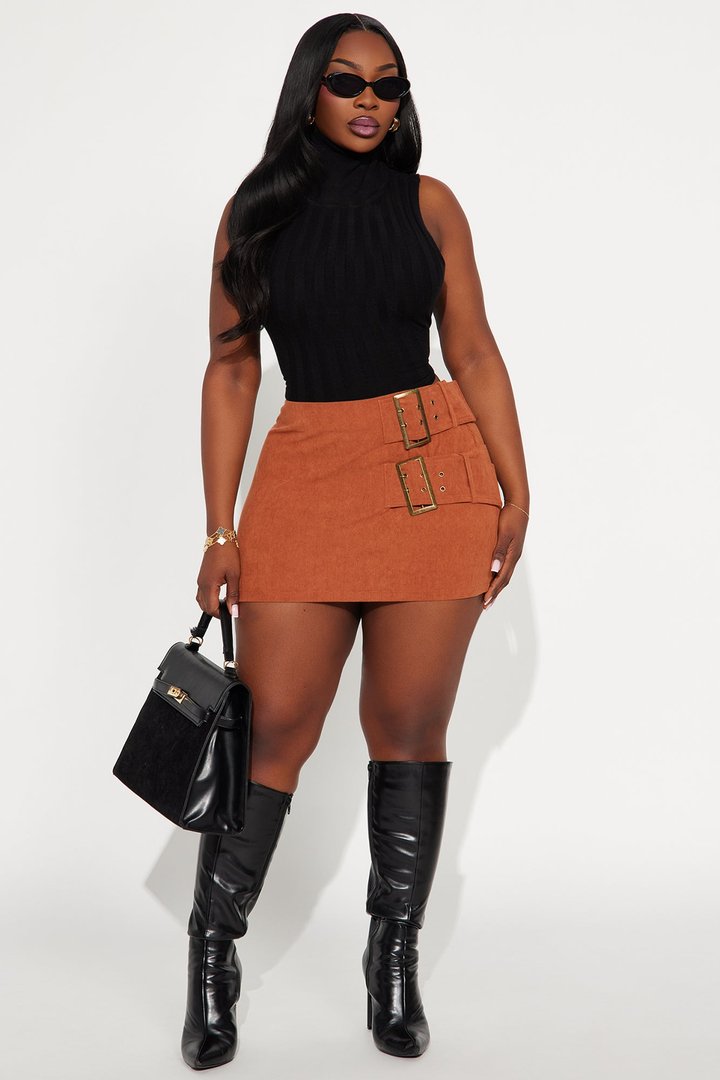 Gwen Oversized Double Belt Mini Skirt - Terracotta