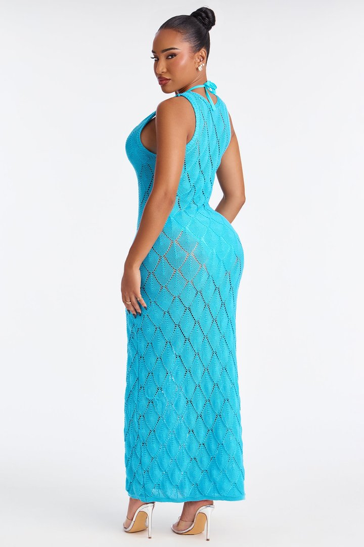 Jamila 3 Piece Bikini & Crochet Cover Up Dress Set - Turquoise