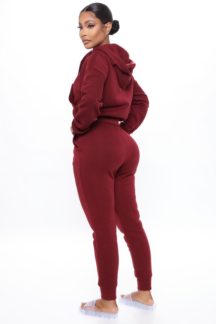 I Got This Zip Up Jacket And Jogger Set - Burgundy