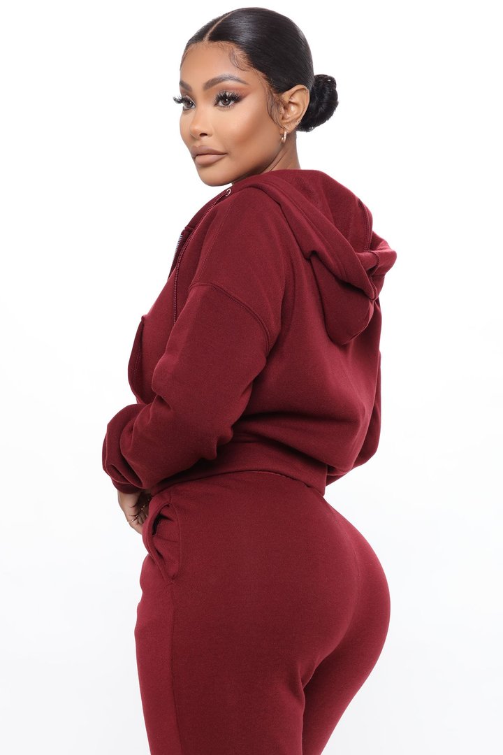 I Got This Zip Up Jacket And Jogger Set - Burgundy
