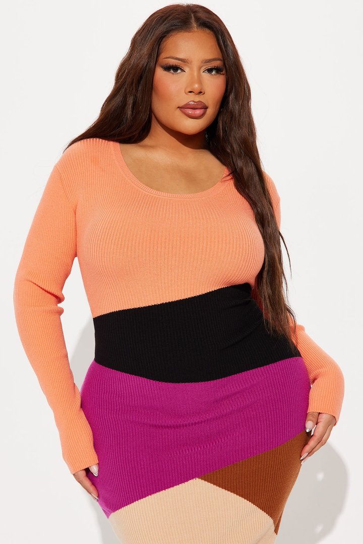 On Point Sweater Midi Dress - Orange/combo