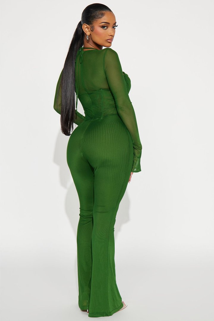 Melanie Mesh Corset Jumpsuit - Green