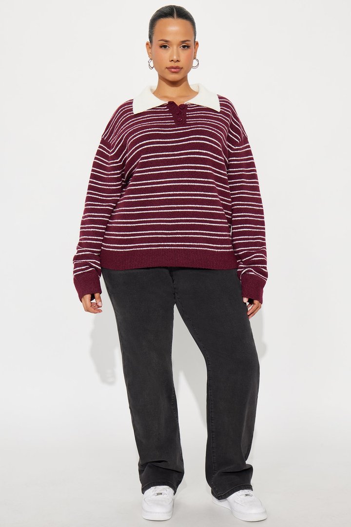 Just A Stripe Girl Sweater - Burgundy/combo