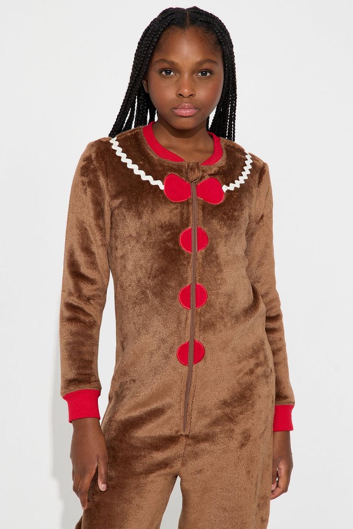 Mini Gingerbread Cookie Plush Jumpsuit Onesie - Brown/combo