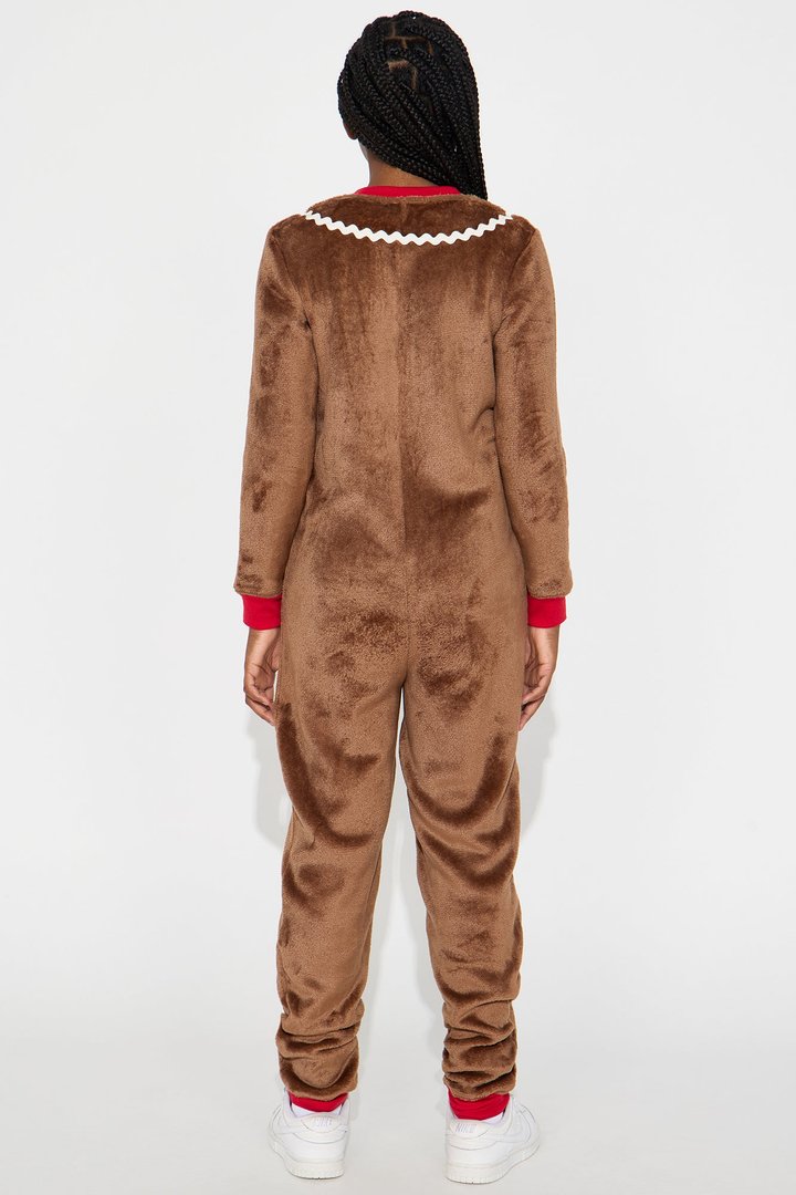 Mini Gingerbread Cookie Plush Jumpsuit Onesie - Brown/combo