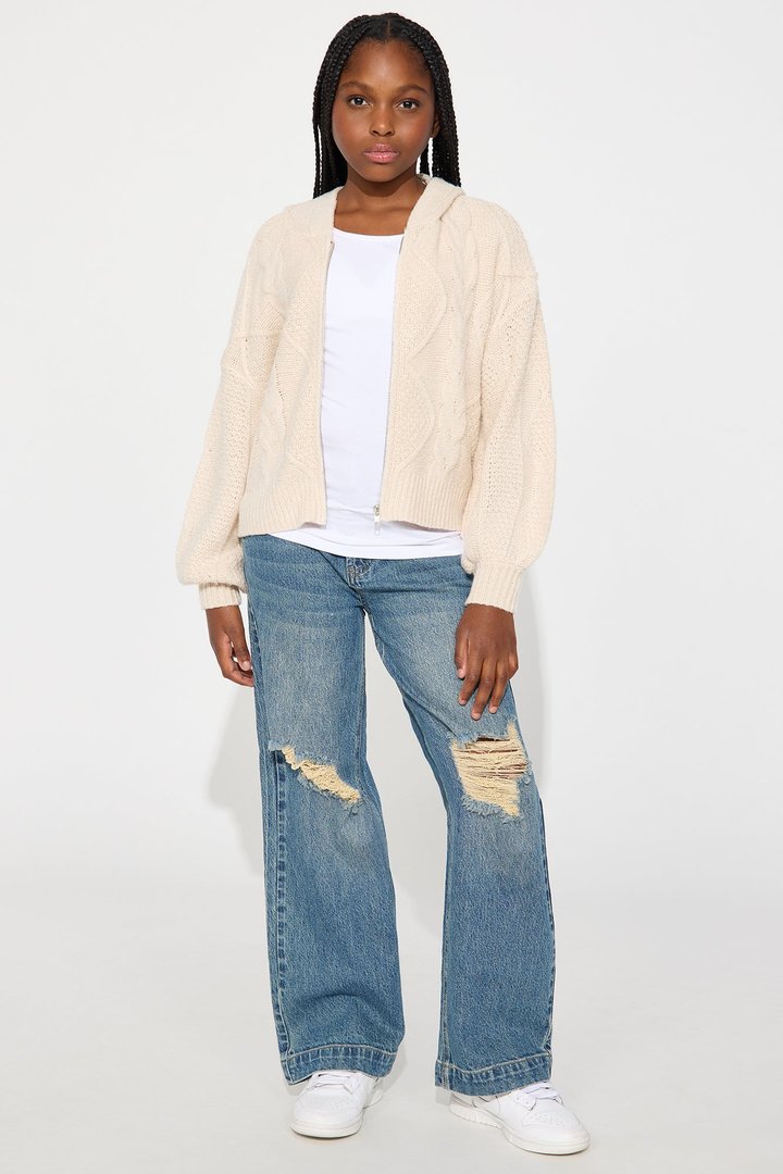 Mini Ski Lodge Zip Up Sweater - Oatmeal