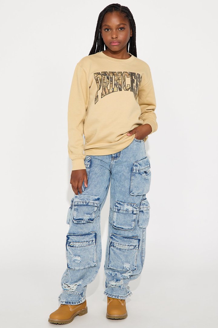 Mini Nikki Non Stretch Acid Wash Cargo Jeans - Medium Wash