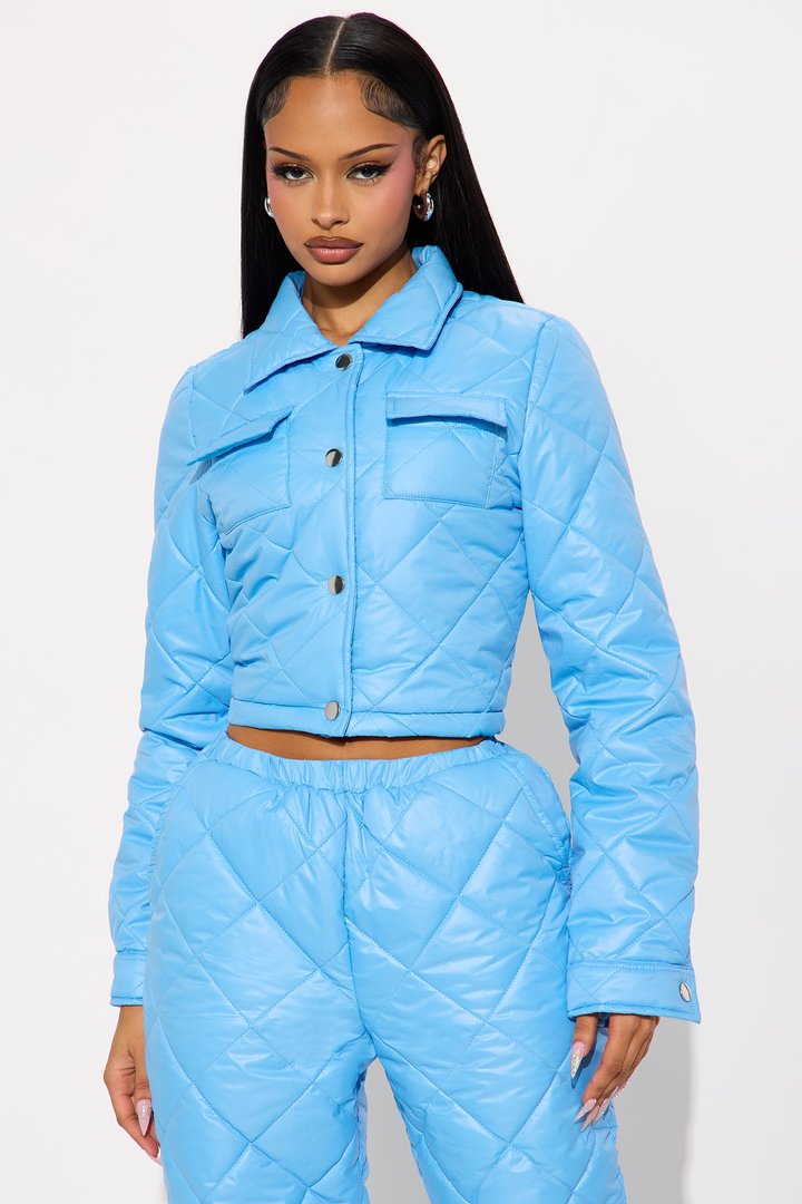 State Of Mind Quilted Jacket Jogger Set - Light Blue