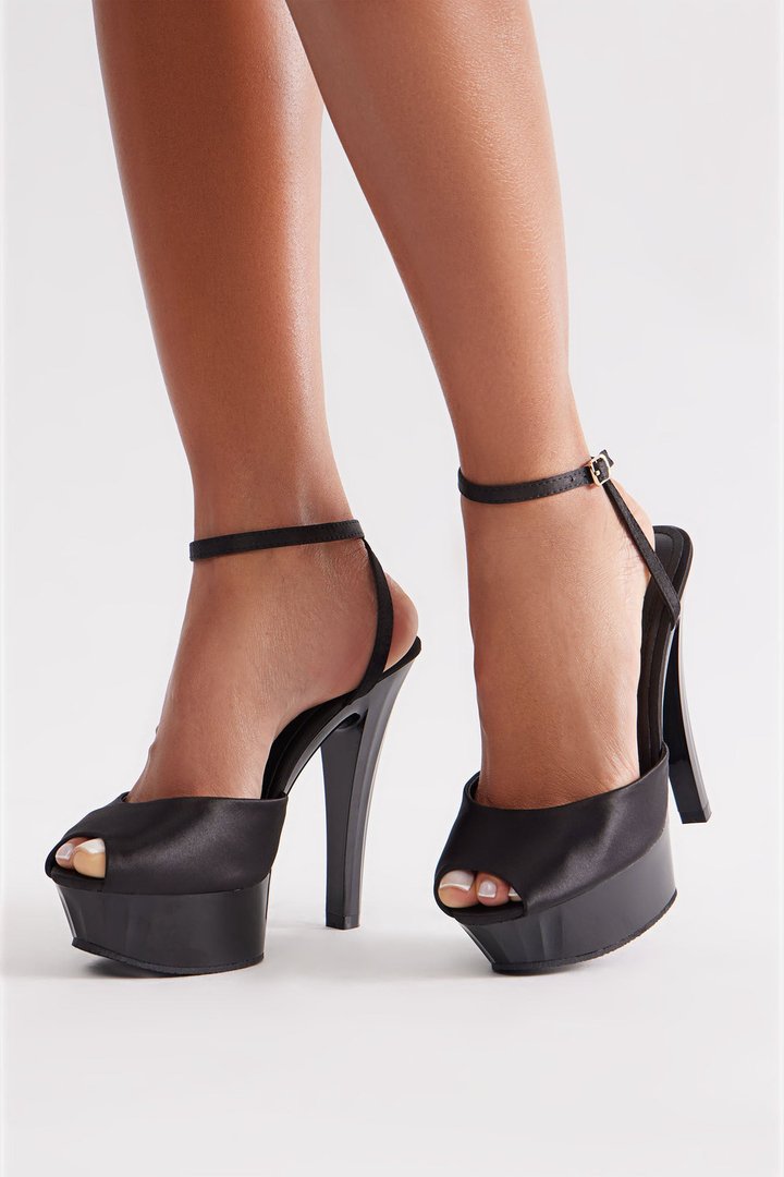 Damon Peep Toe Platform Heels - Black