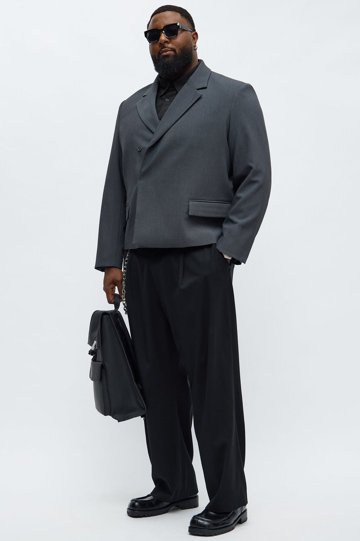 Ronan Cropped Double Breasted Blazer - Charcoal