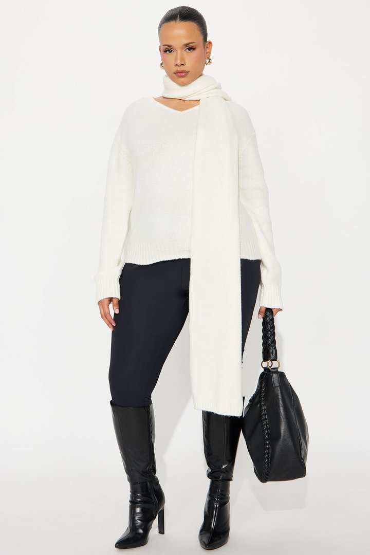She's Golden 2 Piece Scarf Sweater Set - Ivory
