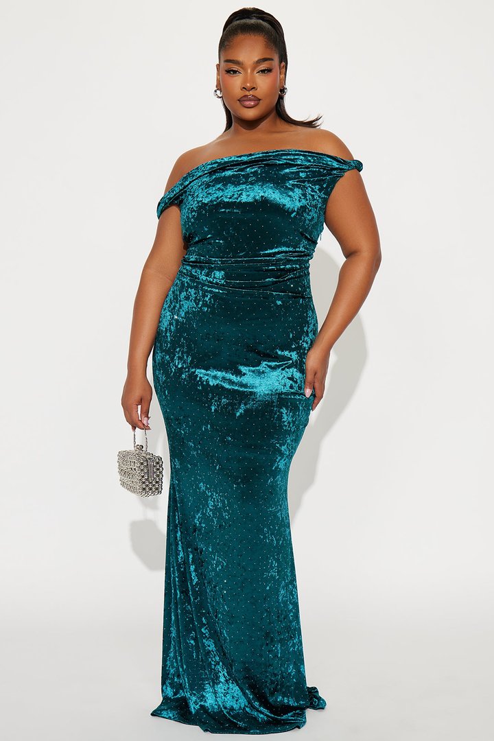 Pure Soul Velvet Maxi Gown - Teal