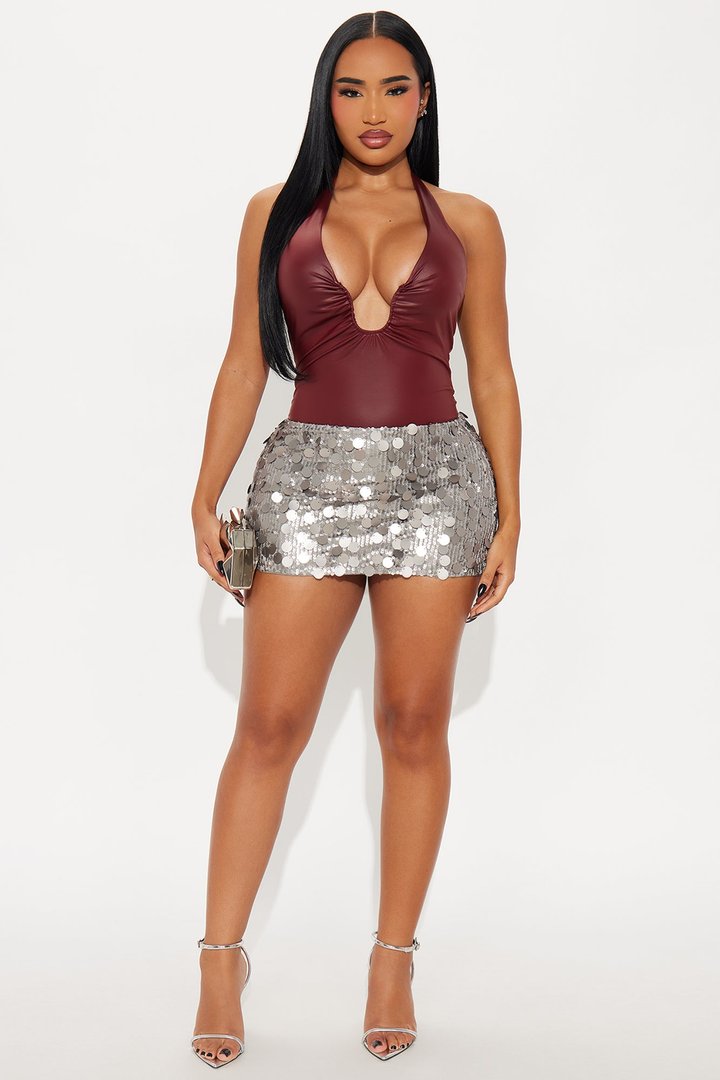 Hit Different Faux Leather Bodysuit - Burgundy