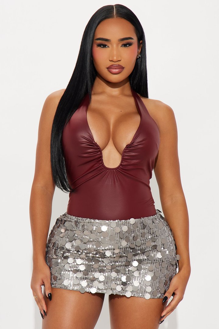 Hit Different Faux Leather Bodysuit - Burgundy