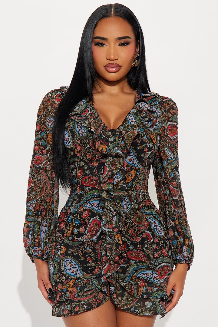 Tall Annabelle Ruffle Chiffon Mini Dress - Black/combo
