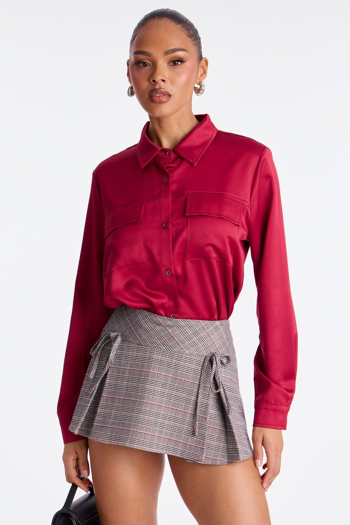 Star Player Satin Shirt - Burgundy