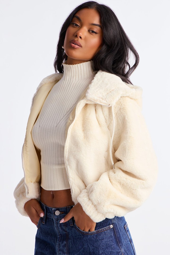 Jolie Faux Fur Jacket - Ivory