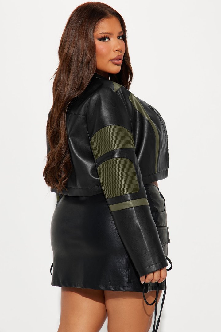Not Like The Rest Faux Leather Moto Jacket - Olive/combo