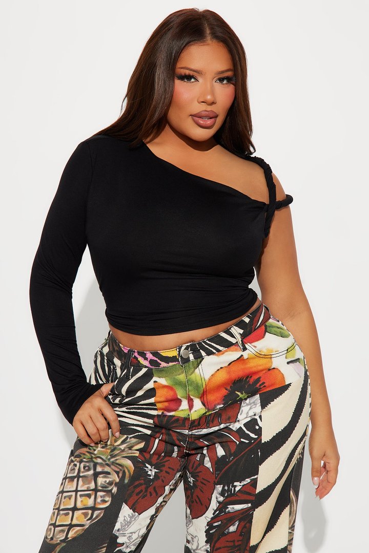 Kendra One Shoulder Long Sleeve Top - Black