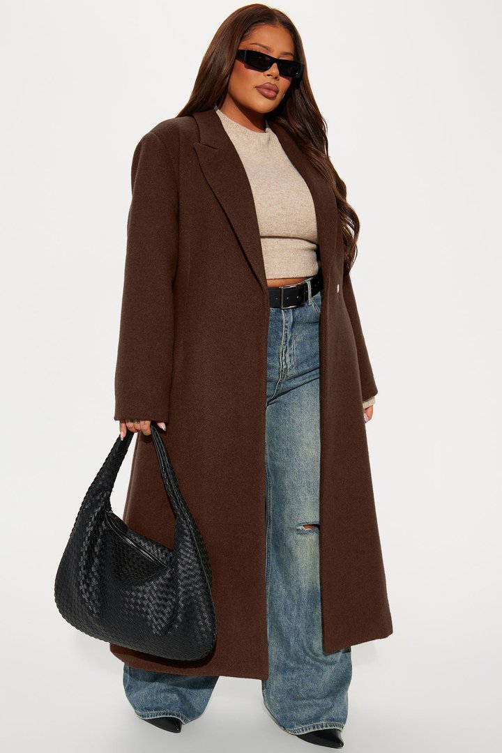 Natalie Wool Trench Coat - Chocolate