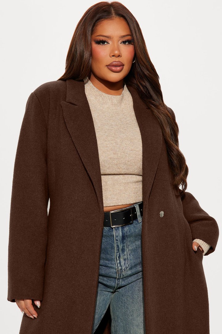 Natalie Wool Trench Coat - Chocolate