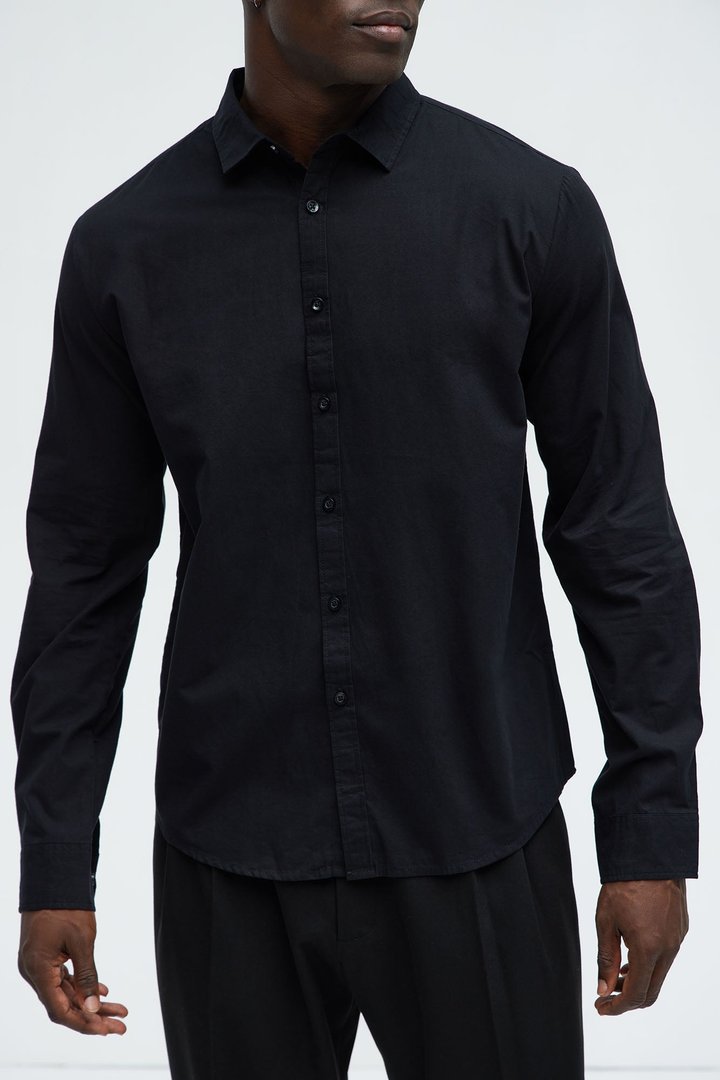 Ryland Cotton Long Sleeve Button Up Shirt - Black