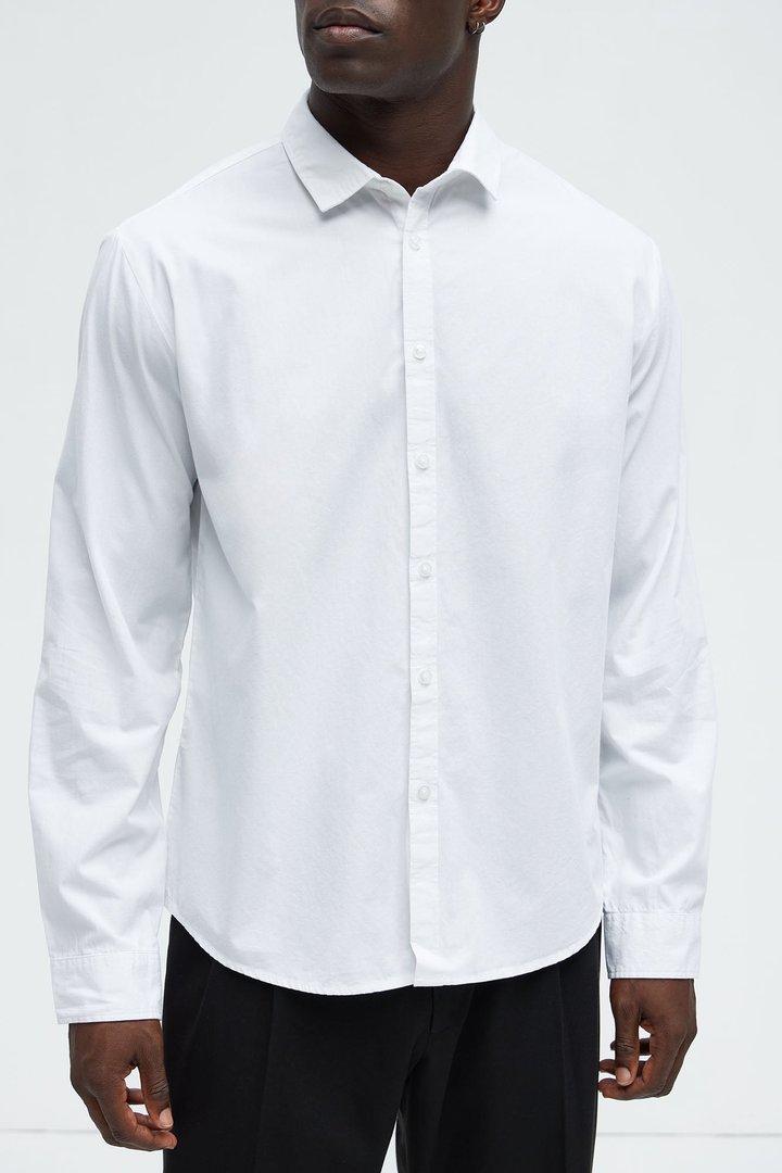Ryland Cotton Long Sleeve Button Up Shirt - White