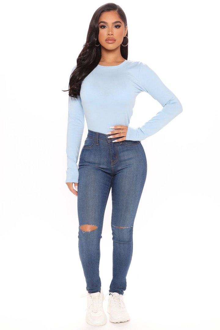 Lily Crew Neck Long Sleeve Top - Light Blue