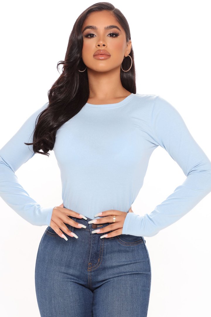 Lily Crew Neck Long Sleeve Top - Light Blue