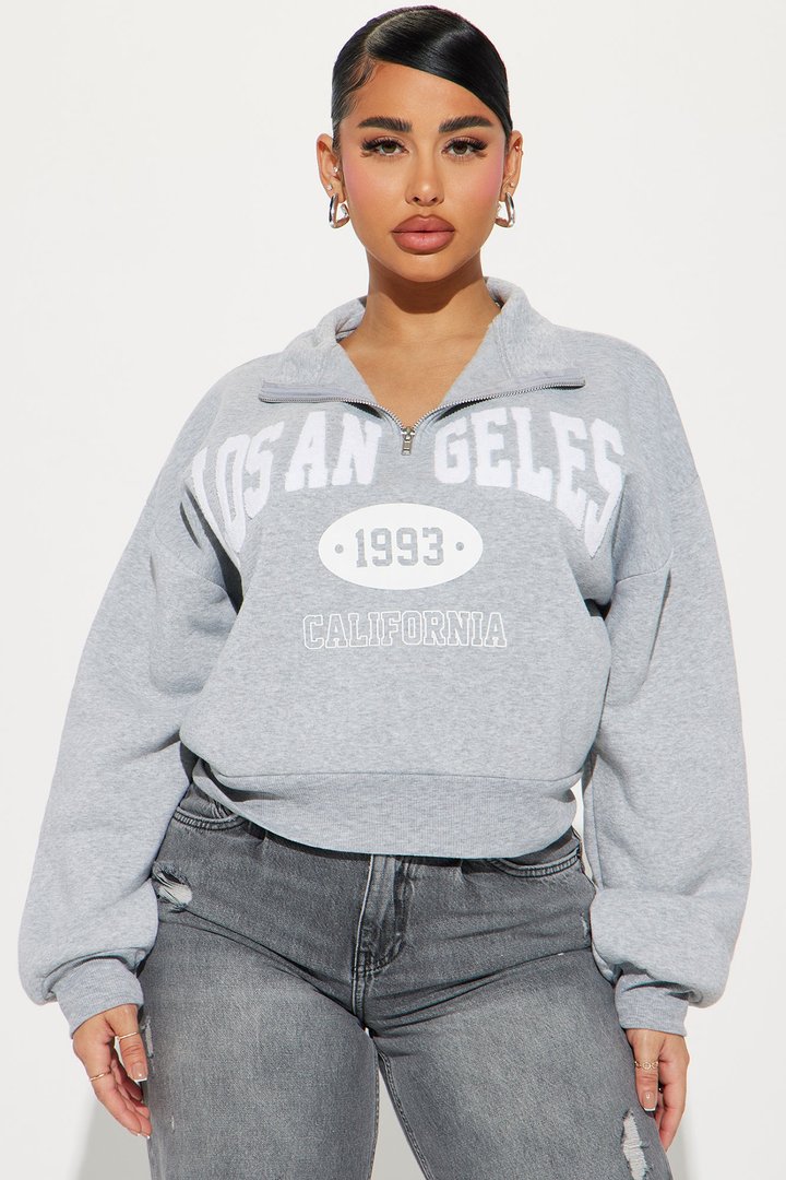 Los Angeles Half Zip Sweatshirt - Heather Grey